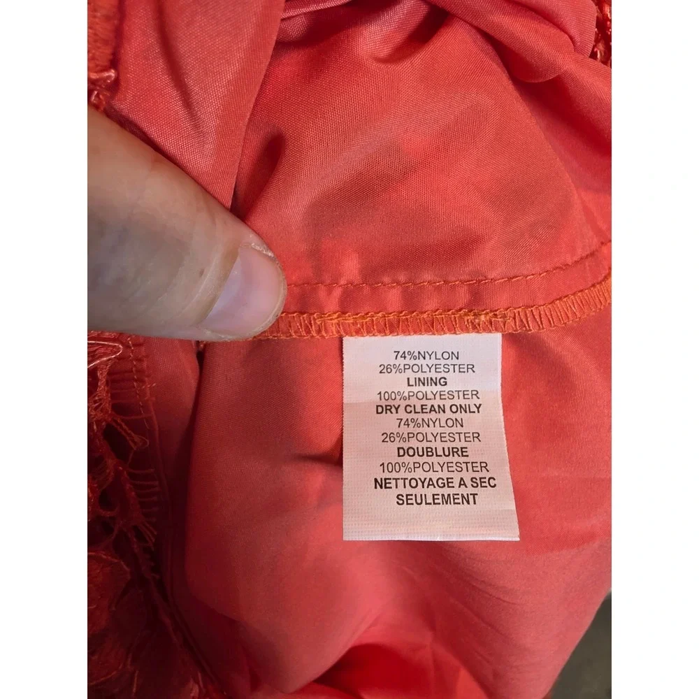 Trina Turk‎ Coral Red Floral Lace Sheath Dress 3/4 Sleeve Size 4 Cocktail Event
